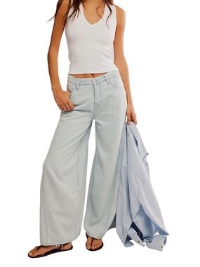 Free People We The Free Western Demi High-Rise Light Blue Wide Leg Jean 28